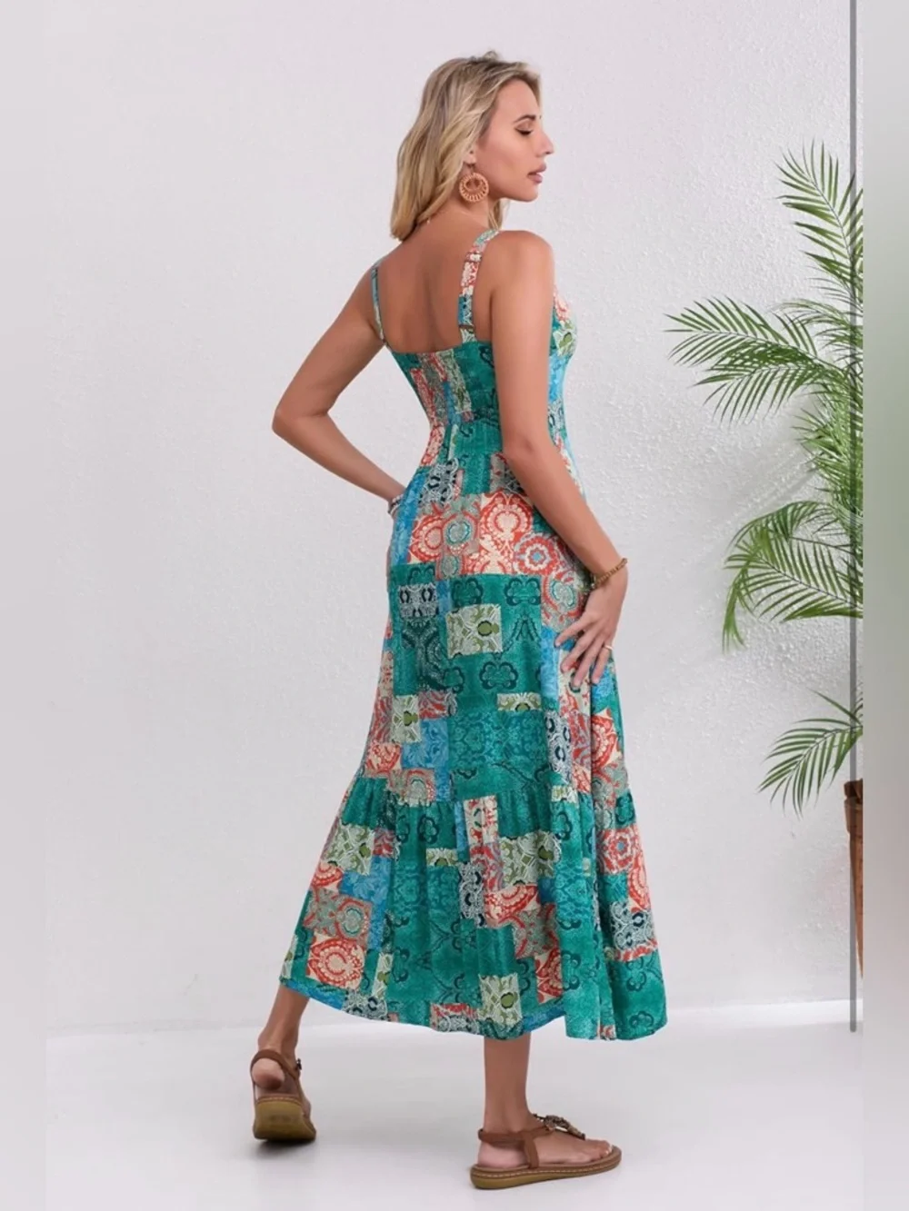 NWOT Boho Floral Adjustable Strap V Neck Beach Flowy Maxi Sundress - Picture 3 of 16